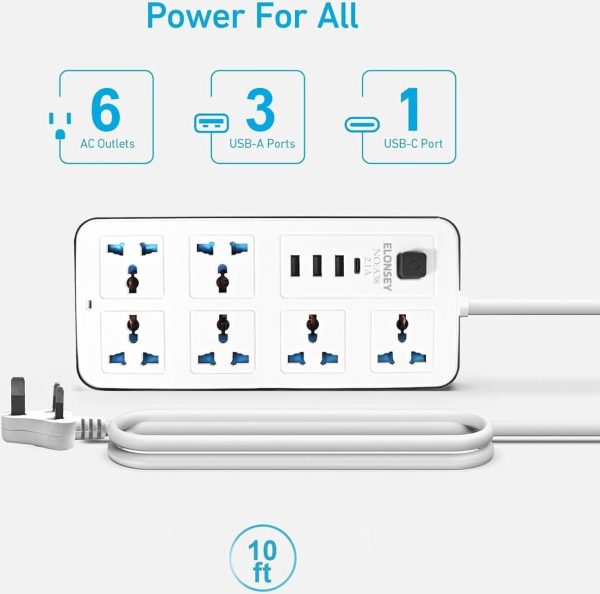 Power Extension Cord 6 Universal + 3USB - Image 2